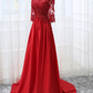 Belle robe de soirée longue en satin rouge à manches courtes, robe de bal rouge gh187