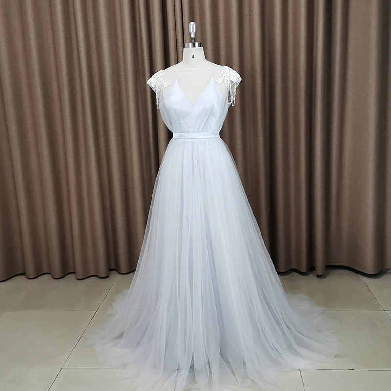 Belle robe de soirée longue en tulle gris clair, robe de soirée gris clair gh183