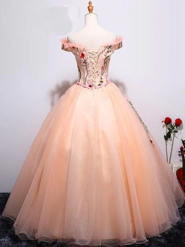 Wunderschönes hellrosa Flügelärmel-Stickerei langes formelles Kleid, schöne süße 16-Kleider gh595