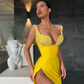 Yellow Sequins Straps Mermaid Prom Dress With Slit gh638