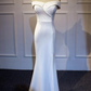 Elegant White Off Shoulder Slit Mermaid Party Dress, White Party Gown gh407