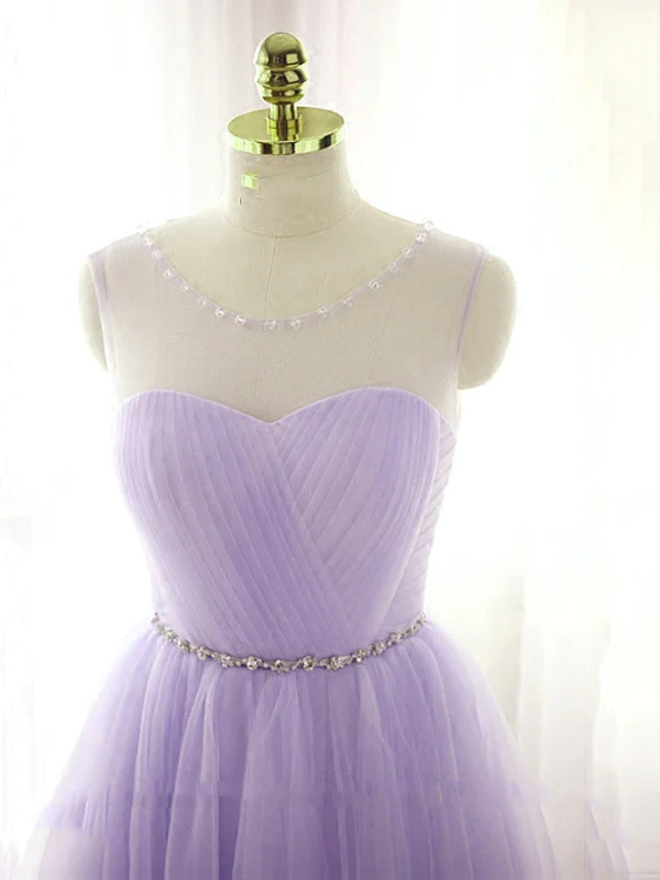 Süßes lavendelfarbenes Heimkehrkleid mit Gürtel, schönes kurzes Abschlussballkleid gh510