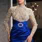 Royal Blue Long Sleeves Beadings Mermaid Prom Dress Split With Ruffles gh760