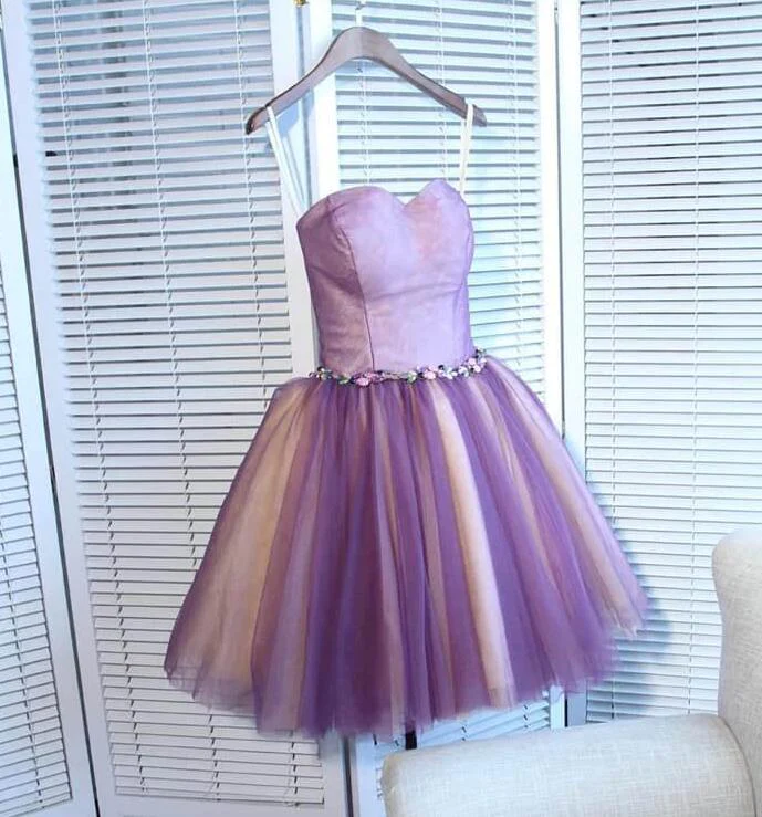 Cute Purple Sweetheart Tulle Pretty Homecoming Dresses, Short Prom Dress gh410
