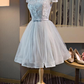 Cute Off The Shoulder Lace And Tulle Knee Length Party Dress, Homecoming Dress gh442