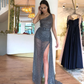 Sparkly Sequin Tulle One Shoulder Sexy High Slit Prom Dresses , Prom outfits  gh862