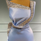 Robe de bal sirène bleu clair à une épaule sans manches avec perles longues et volants gh716