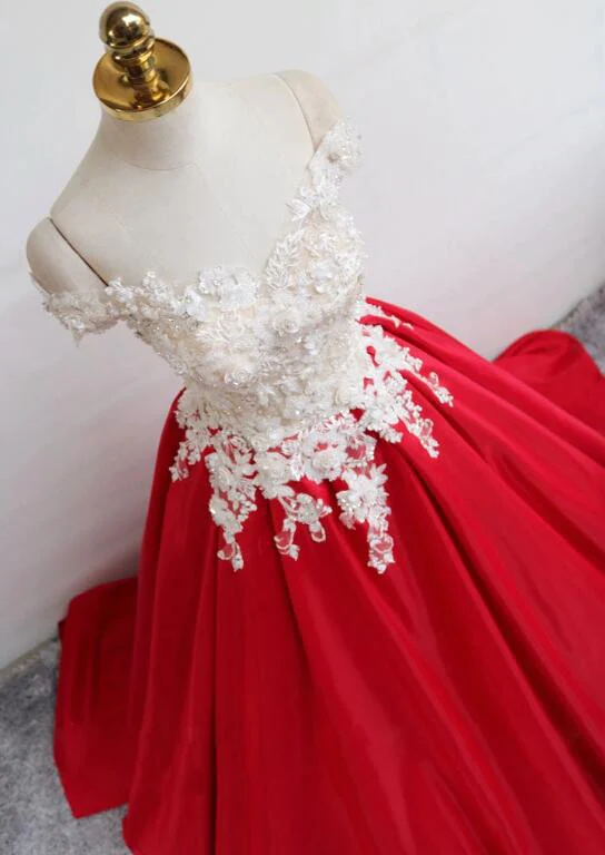 Belle robe de soirée longue à épaules dénudées et à taches rouges avec appliques, robe de soirée gh452