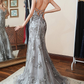 Silver V-Neck Mermaid Prom Dress With Appliques gh687