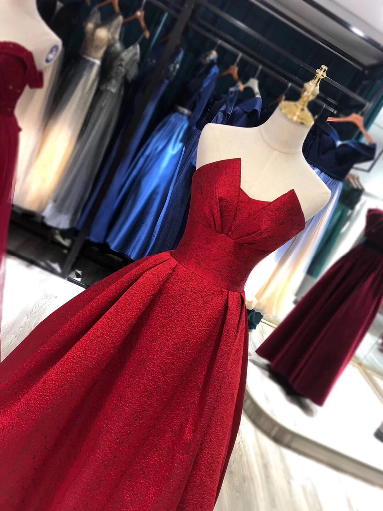 Dark Red Satin Floor Length Party Gown, Prom Dress  Elegant Evening Dress gh587