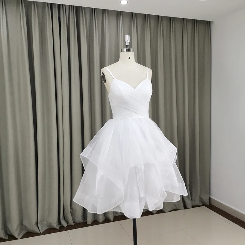 Schönes weißes Tüll V-Ausschnitt kurzes Partykleid, Homecoming Dressgh328