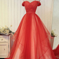 Hot Red Tulle Party Gown, Off The Shoulder Women Formal Dress  gh537