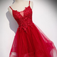 Robe de soirée longue à la mode en tulle et dentelle rouge, robe de bal longue gh277