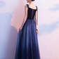 Blauer Tüll mit Samtträgern, langes Partykleid, wunderschönes formelles Kleid gh551