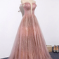 Unique Pink Sequins Tulle Off Shoulder Long Custom Size Senior Prom Dress gh329
