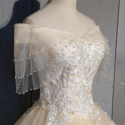 Robe longue en tulle à décolleté en cœur et en champagne pour Sweet 16 ans, robe longue de soirée gh189