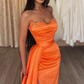 Orange Strapless Long Mermaid Prom Dress Split With Ruffles  gh750
