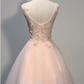 Blush Pink Lace Beaded Backless V-neck Sweet 16 Cocktail Dress Homecoming Dresses gh887