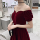 Wine Red Short Velvet Evening Dresses, Off Shoulder Prom Dresses Bridesmaid Dress  gh233
