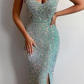 Spaghetti-Straps V-Neck Long Mermaid Prom Dress Split With Sequins  gh770