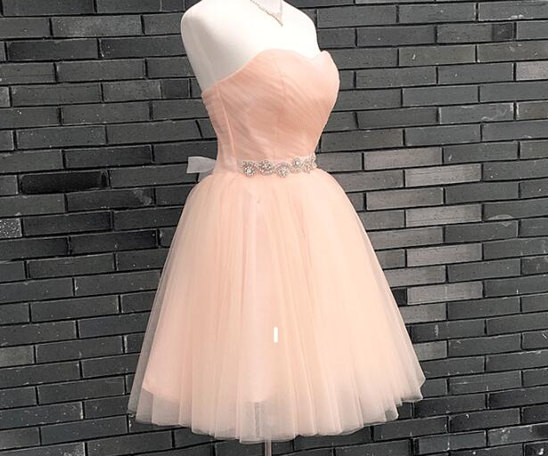 Lovely Handmade Pearl Pink Homecoming Dress, Lace-Up Short Prom Dress  gh503