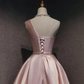 Pink Satin One Shoulder Homecoming Dress, Knee Length Prom Dress gh853