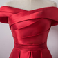 Jolie robe de soirée en satin rouge à épaules dénudées, robe de soirée rouge gh449