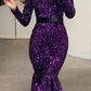 Long Sleeves Mermaid Sequins Prom Dress Online With Belt gh739