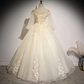 Beautiful Ivory Tulle Long Sleeves Floral Sweet 16 Gown, Party Gowns prom dress  gh922