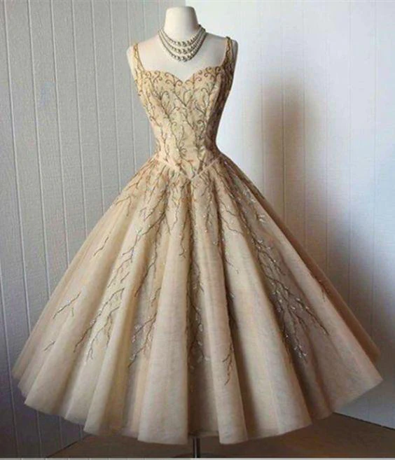 Elegant A-Line Straps Sweetheart Tea-Length Sleeveless Homecoming Dresses gh992
