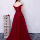 Dark Red Tulle A-Line Long Prom Dress, Beautiful Prom Dress gh441