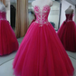 Bezauberndes wulstiges fuchsiafarbenes Tüll-Ballkleid-Partykleid, Sweet 16-Kleid gh364