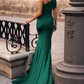 Dark Green One Shoulder Long Mermaid Prom Dress With Split gh761