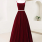 Elegant Straps Velvet Long Formal Dress With Belt, Long Prom Dress gh446