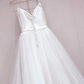 Simple White Tulle With Satin V-Neckline Tea Length Wedding Dress, Simple White Party Dress gh246