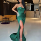 Emerald Green Sweetheart Sleeveless Mermaid Prom Dress Split With Rhinestones  gh725