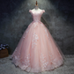 Robe de bal rose à manches courtes en tulle avec dentelle, robes Sweet 16, robes longues de Quinceanera gh77