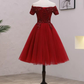 Tulle Dark Red Off The Shoulder Knee Length Homecoming Dress, Red Party Dress gh490