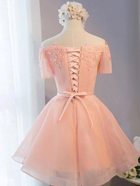 Pink Off Shoulder Short Homecoming Dress, Lovely Party Dress For Sale gh448