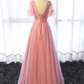 Rosa Tüll Elegantes Partykleid Langes, handgefertigtes Abendkleid Abendkleid gh597