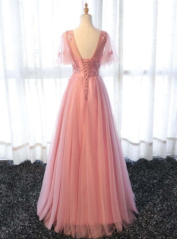 Rosa Tüll Elegantes Partykleid Langes, handgefertigtes Abendkleid Abendkleid gh597