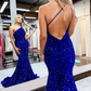 Royal Blue One-Shoulder Mermaid Prom Dress With Sequins gh751