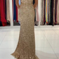 Gold Sequins Mermaid Prom Dress With Slit  gh684