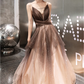Unique Tulle V-Neckline Straps A-Line Gradient Party Dress, Tulle Long Evening Dress Prom Dress gh88