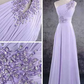 Light Purple One Shoulder Lace Applique Chiffon Party Dress, A-Line Bridesmaid Dress gh112