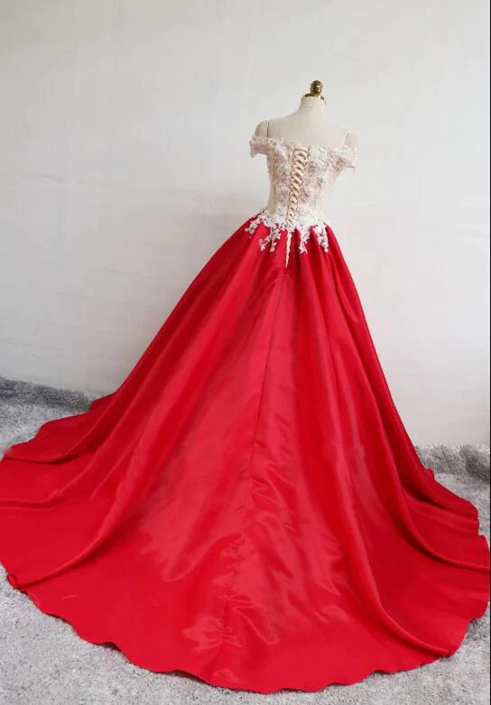 Belle robe de soirée longue à épaules dénudées et à taches rouges avec appliques, robe de soirée gh452