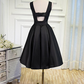Schönes einfaches schwarzes knielanges Partykleid aus schwarzem Satin, Abschlussballkleid gh188