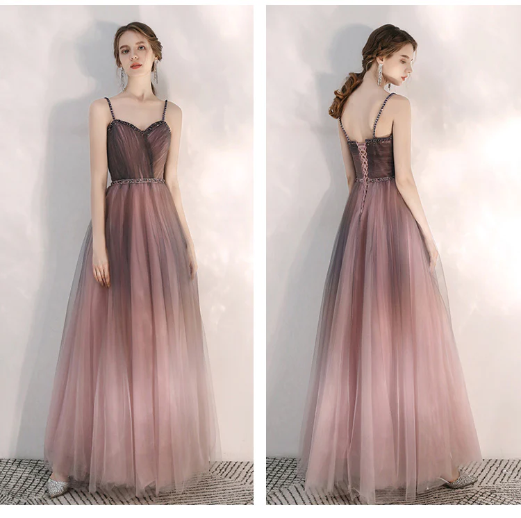 Beautiful Gradient Tulle Straps Sweetheart Long Party Dress, Long Junior Prom Dresses  gh23
