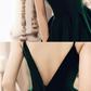 Robe de soirée élégante en velours vert foncé avec dos en V, robe de demoiselle d'honneur à bretelles trapèze gh109