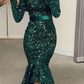 Long Sleeves Mermaid Sequins Prom Dress Online With Belt gh739